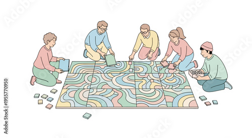 People sitting around a puzzle.