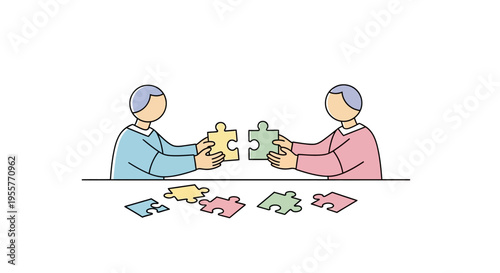 Two people working on puzzle pieces.