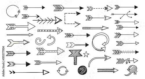 A collection of various black and white arrows and pointers.
