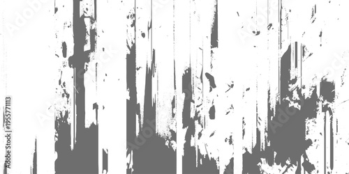 Abstract grunge texture with vertical streaks, rough paint drips, and distressed edges, monochrome grayscale, urban decay aesthetic, glitch-like composition, minimalist background.