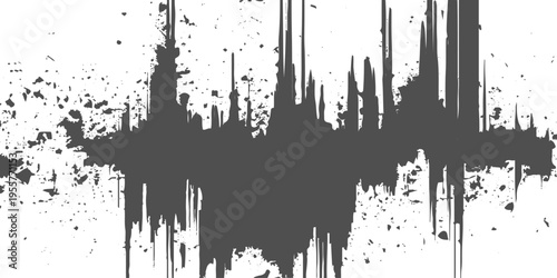 Abstract grunge texture with vertical streaks, rough paint drips, and distressed edges, monochrome grayscale, urban decay aesthetic, glitch-like composition, minimalist background.