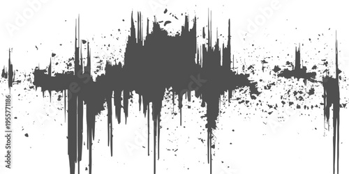 Abstract grunge texture with vertical streaks, rough paint drips, and distressed edges, monochrome grayscale, urban decay aesthetic, glitch-like composition, minimalist background.