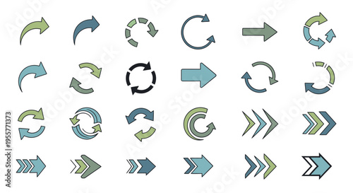 Collection of various colorful arrow icons.