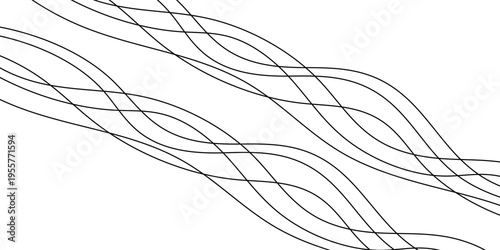 Digital graphical abstract background set. Curved thin wavy line background for artist. Flowing wavy stroke elements on white page. Thin line wavey background on isolated white background.