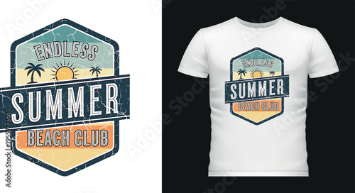 Endless summer beach club retro badge design for t-shirt print
