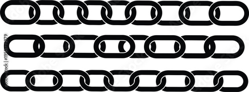 Chain link vector illustration set with metal connection shapes, strong linked elements collection, industrial design symbols isolated on white background.