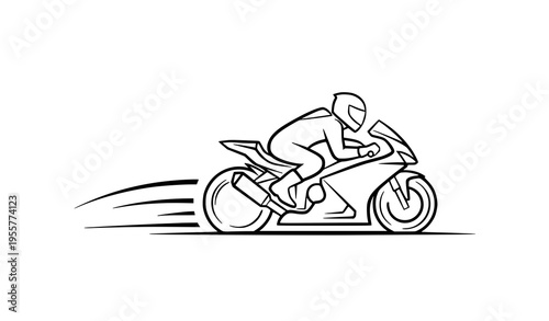 Minimalist monochrome superbike racing icon set professional rider stunt vector illustration