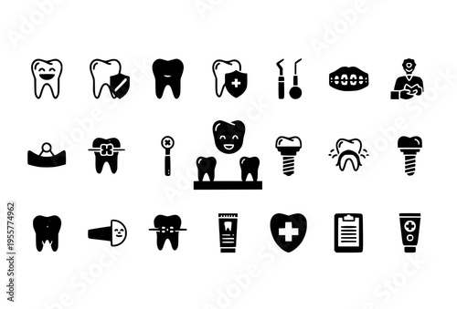 Dental glyph icons set teeth care medical clinic solid symbols vector collection