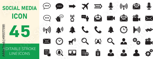 Social media communication and messaging icons collection editable