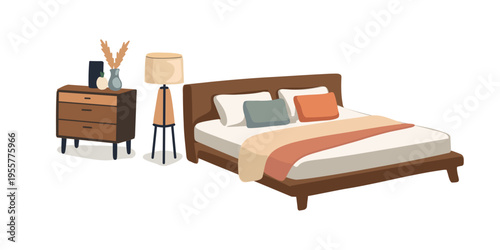 minimal bedroom layout with modern double bed furniture