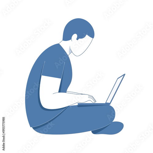 Person working on laptop while sitting on floor, casual remote work or study