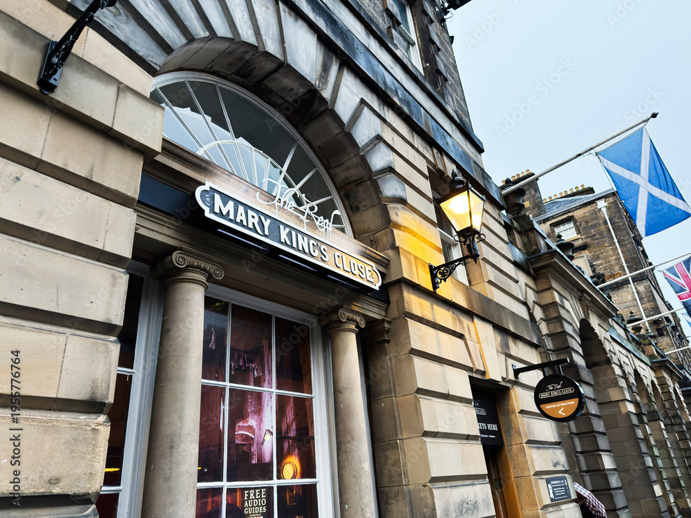 Obraz premium Mary King's Close historic underground streets and visitor entrance in Edinburgh, Scotland, UK heritage tour and old city architecture
