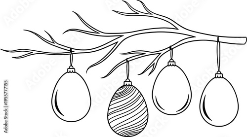 Elegant Christmas ornaments hanging from tree branch