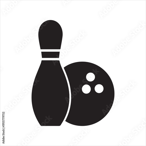  Bowling game Pin Icon vector isolated on white background. Bowling icon, ball and pin