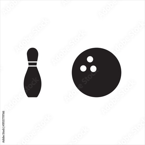  Bowling game Pin Icon vector isolated on white background. Bowling icon, ball and pin