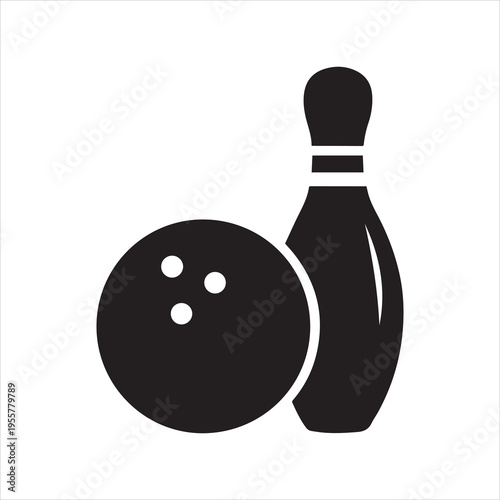  Black bowling ball and pins 3d illustration for sport game activity silhouette vector on white background