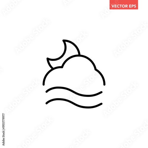 Black single flowing wind cloud line icon, simple flat design vector pictogram, infographic vector for app logo web website button banner ui ux interface elements isolated on white background