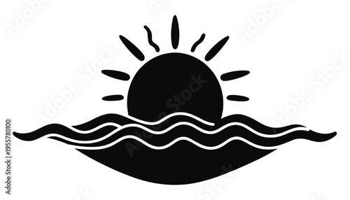 sun and ocean waves silhouette minimal tropical beach icon with smooth flowing lines and rising sun ideal for svg cricut vinyl cutting coastal design