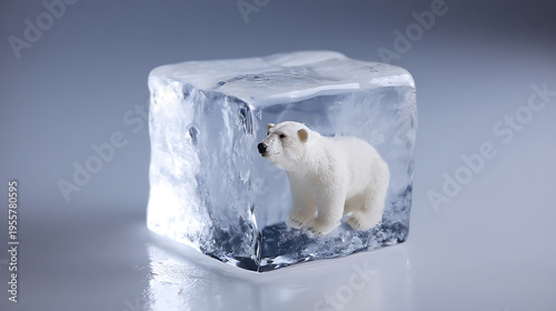 Wallpaper Mural A small toy bear encased within a clear, translucent ice cube, symbolizing environmental protection, climate change, and habitat concern for wildlife Torontodigital.ca