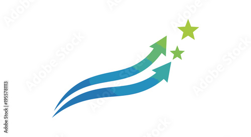 A stylized graphic of arrows and stars.
