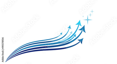 Blue arrows flying upwards in a curve.