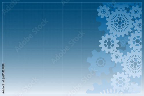 Abstract mechanic parts of car engine or watch. Gear blueprint technical background. Cogs and wheels in blue color. Blueprint of working clock. Tech drawing of gears connection. Vector illustration.