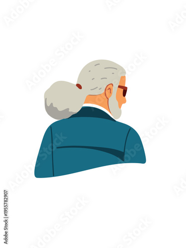 stylish elderly person with long gray hair back view vector illustration