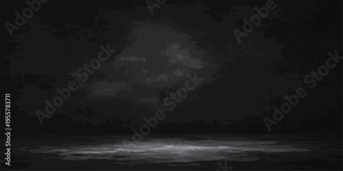 Dark atmospheric smoke and fog background with spotlight effect on floor