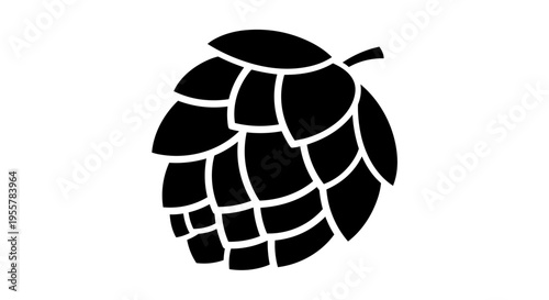 Simple black silhouette of a hop cone on a white background