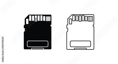 Two sd card icons one black and one white in a minimalist silhouette