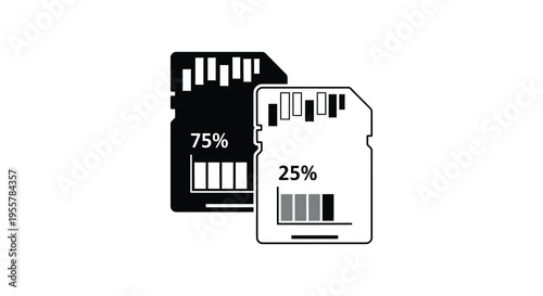 Two sd cards displaying storage capacity one full a stark silhouette