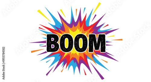 Colorful explosion with the word boom in bold dramatic silhouette