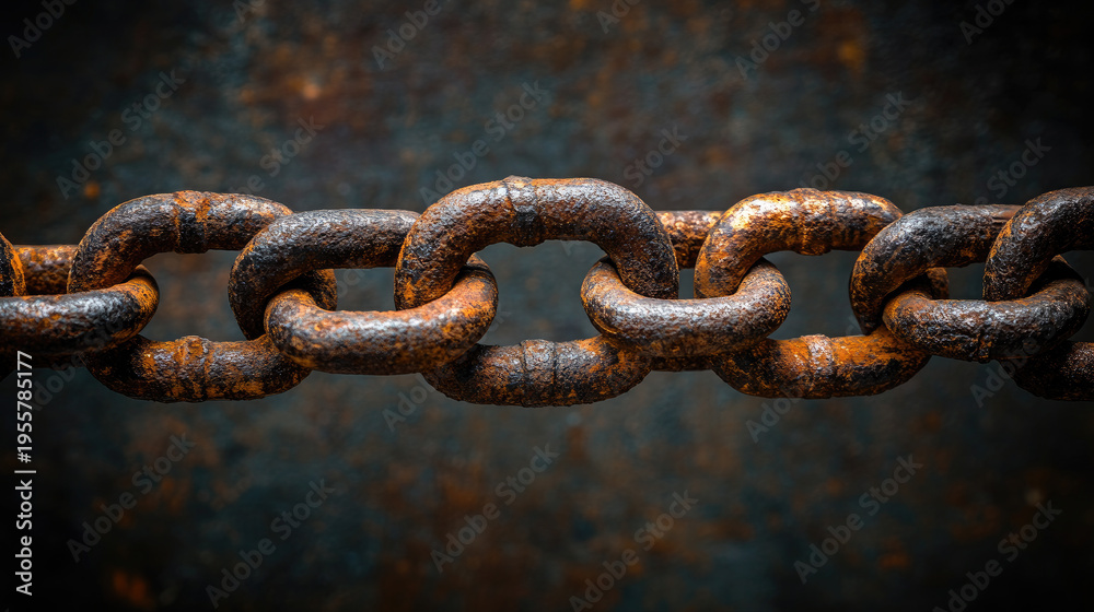 Fototapeta premium Hand breaking free from rusty iron chain, symbolizing freedom, liberation, human rights, and slavery abolition. International Day for the Remembrance of the Slave