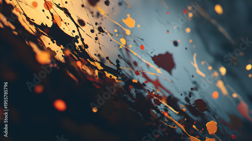 Contemporary art style, sharp focus on paint splash, warm lighting, and wide layout for creative headers.