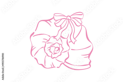 Hand drawn illustration of a gift bag with a rose and a ribbon bow