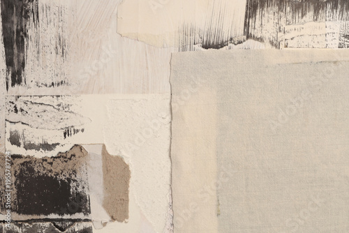 Wallpaper Mural Torn, ripped blot crack crumble frame fabric, paper pieces, Ink painting smear brush stroke. Black, beige white copy space grunge relief grain texture Poster background. Torontodigital.ca