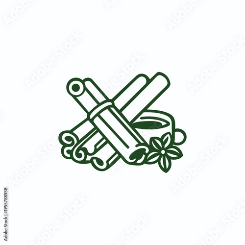 Cinnamon Sticks Line Icon , Spice Herbal Organic Vector Illustration