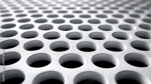 A close-up view of a white surface with numerous circular holes arranged in a grid pattern