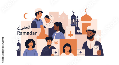 A minimalist illustration of a mosque with a crescent moon. Ideal for representing faith, spirituality, or Middle Eastern culture in designs and prese