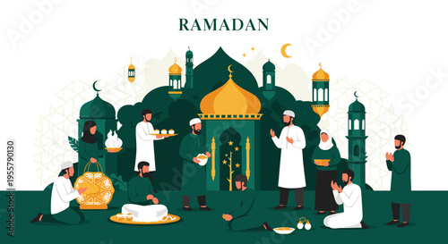 This illustration depicts a man in traditional attire engaged in prayer, conveying a sense of peace and spiritual devotion. Ideal for content related 