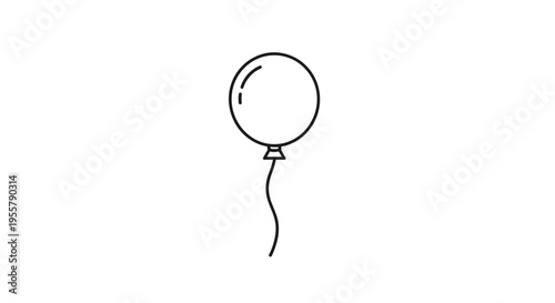 Simple round balloon with a wavy string is presented in a clean minimalist line art style on a plain white background.