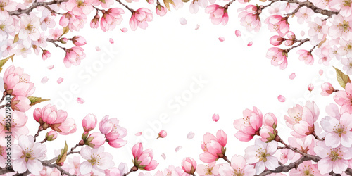 A beautiful pink cherry blossom tree blooming in spring SAKURA Flower Tree with soft petals and a peaceful Japanese garden background Watercolor