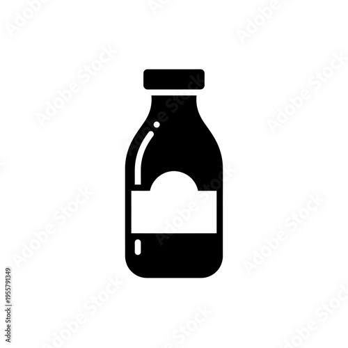 Bottle with label icon vector black white simple design food drink packaging element