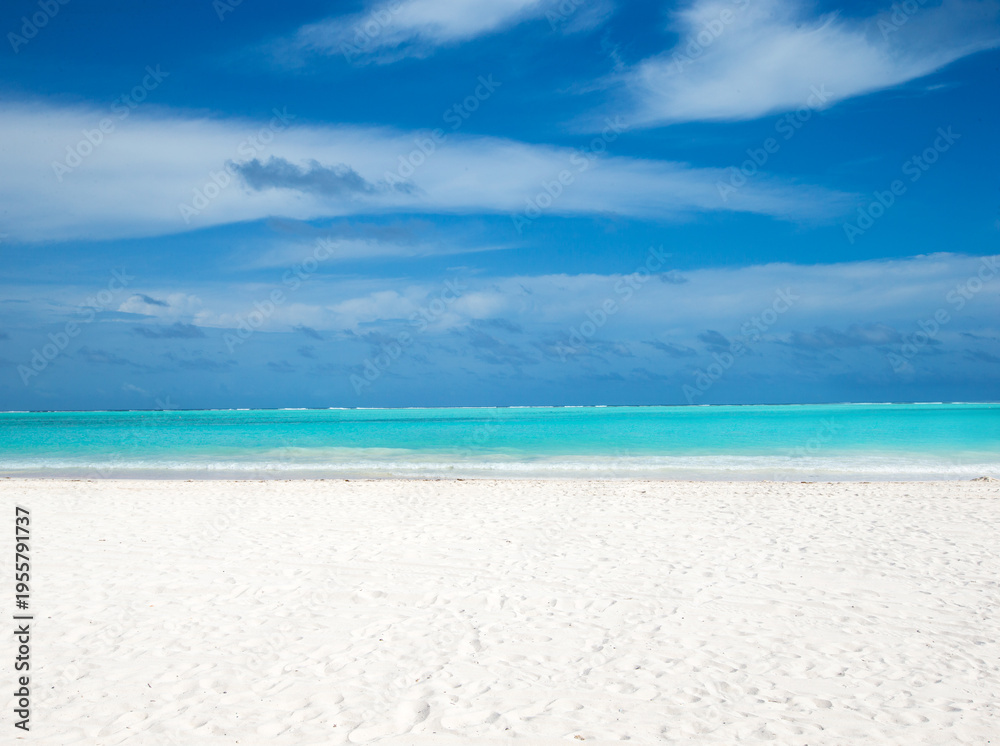 Obraz premium Sea beach. Tropical Maldives island with white sandy beach and sea.