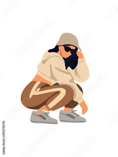 athletic female squatting in fitness outfit artwork