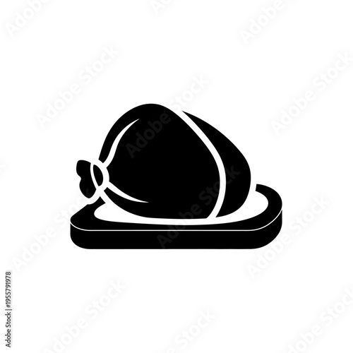 Roasted chicken or turkey on platter icon. thanksgiving holiday meal symbol