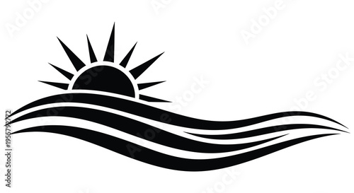 Abstract sun and waves graphic design with a bold stark silhouette
