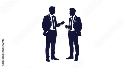 Two businessmen in suits engaged in conversation a striking silhouette
