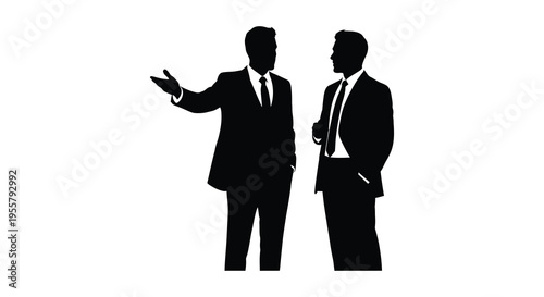 Two businessmen in suits engaged in conversation a striking silhouette