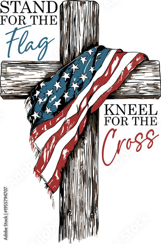 Bilde på lerret Stand for flag kneel cross svg, Patriotic cross American flag svg